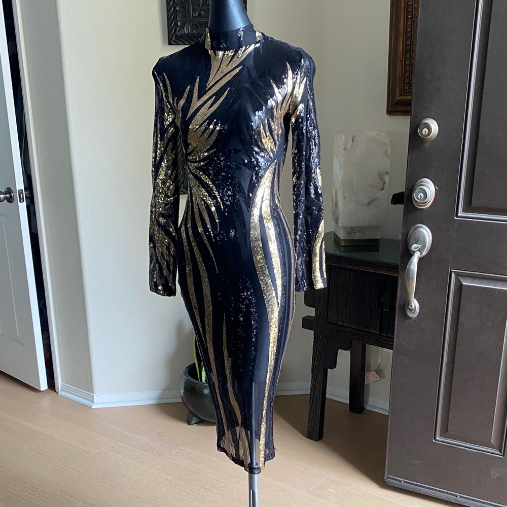 Black and Gold Sequin sheer Dress